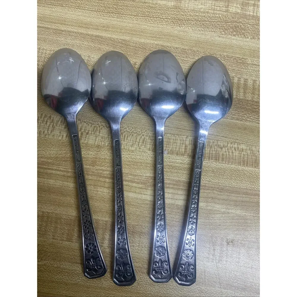 Set (4) Interpur FLORENZ Stainless 8 Petal Black Textured Flatware Korea Spoons